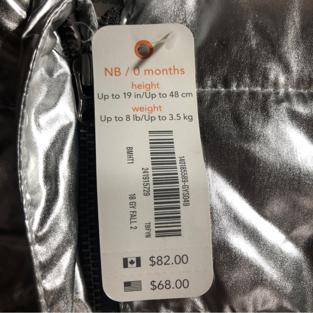 Gymboree Infant Baby Newborn 0 Mths Bunting Silver One Piece Puffer Snowsuit New - Picture 10 of 12